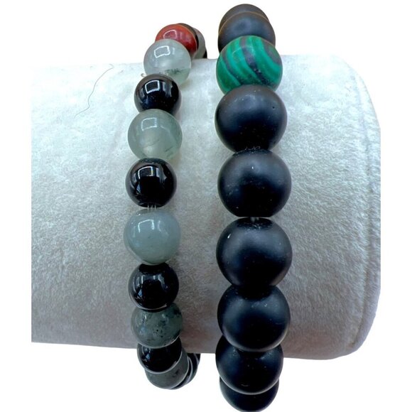 Elegant Black Glass Bead Necklace & Stone Bracelets Set.  C4 - Picture 10 of 13